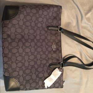 Coach signature Jaquard zip top tote slate grey